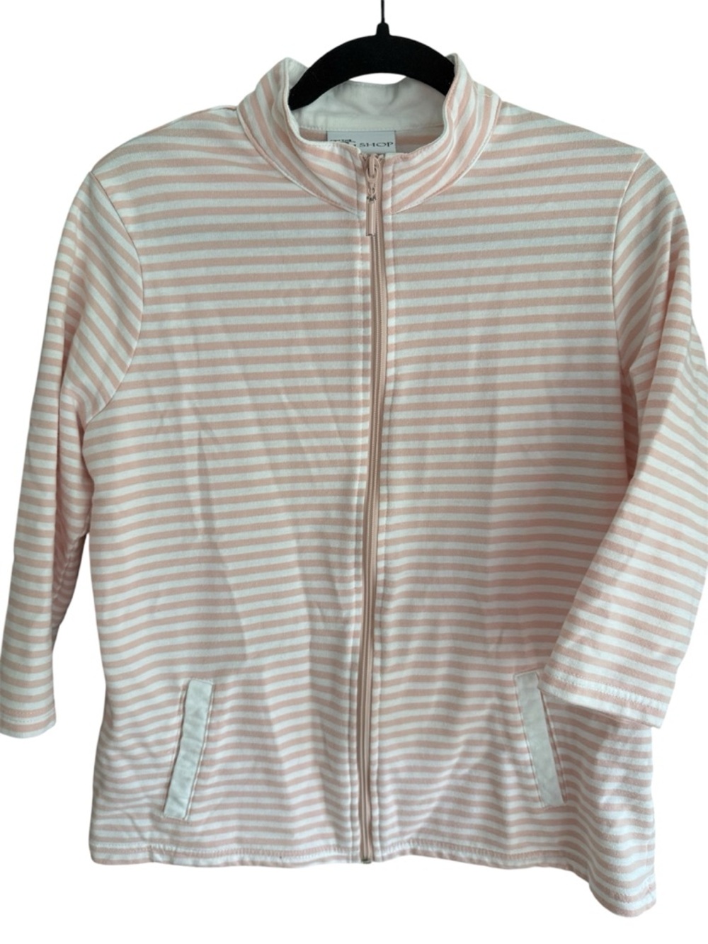 The Tog Shop Coral White Stripe Zip Jacket Women L Cotton Blend Lightweight - Picture 3 of 6